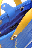 SCORE!'s Kat Travel Tote for Business, Work, or School Quilted Shoulder Bag - Imperial Royal Blue and Yellow Gold